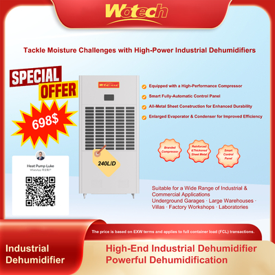 Beperkte speciale aanbieding voor 240L / dag industriële ontvochtiger voor grote ruimtes, weinig lawaai, continue afvoer voor fabriek / laboratoriumruimte